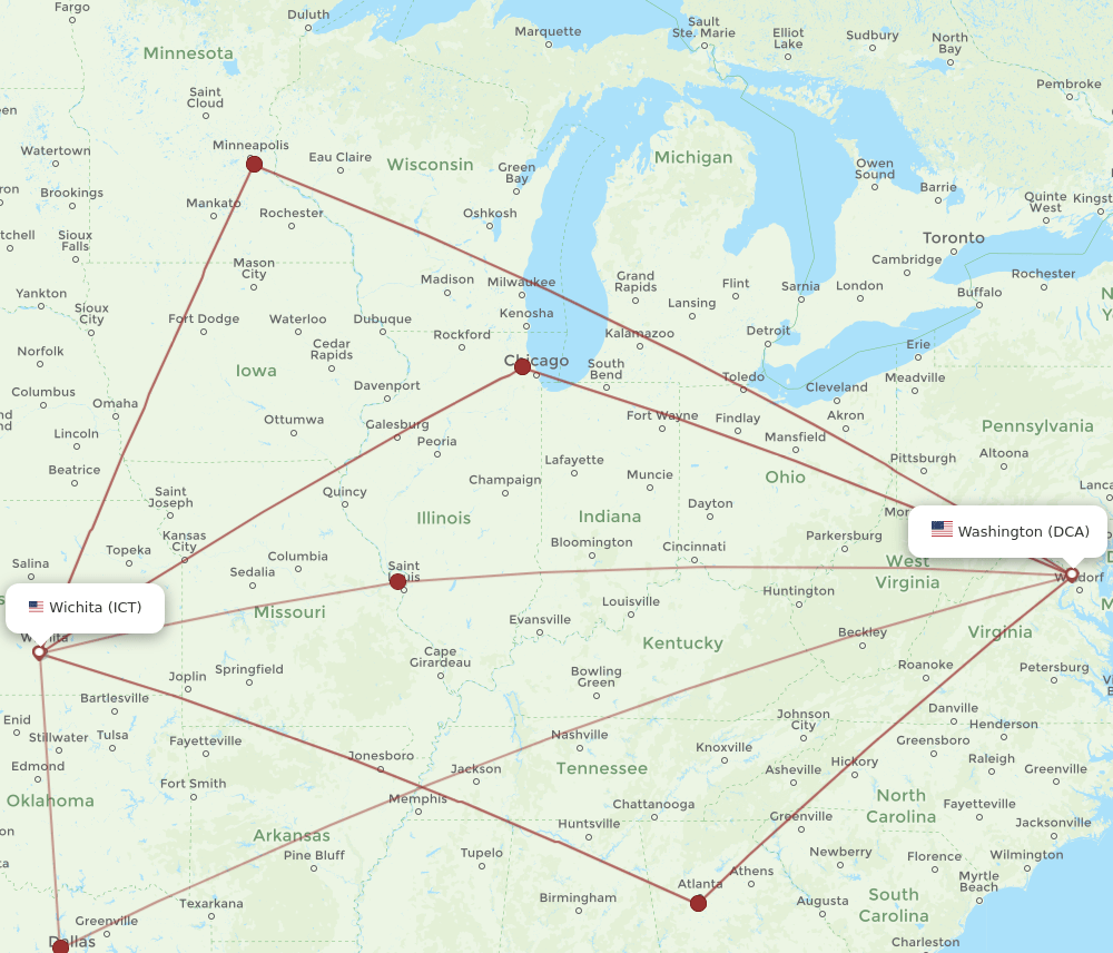 ICT-DCA flight routes