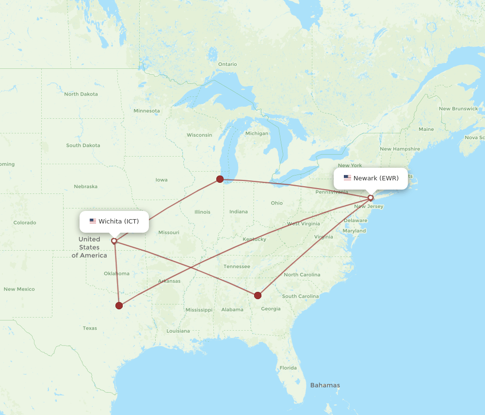 ICT-EWR flight routes