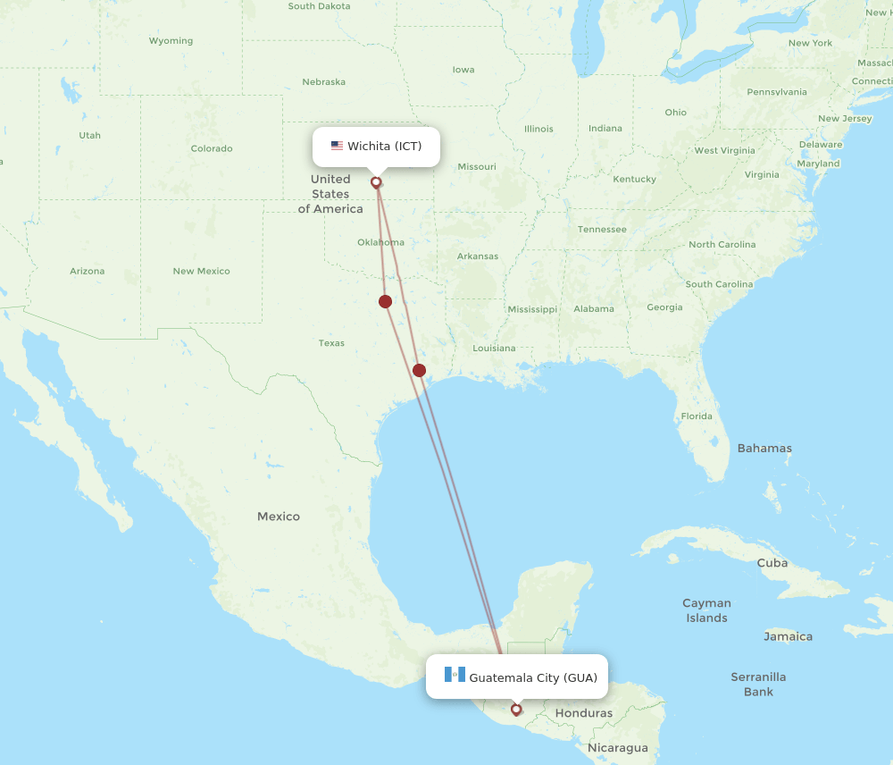 ICT to GUA flights and routes map