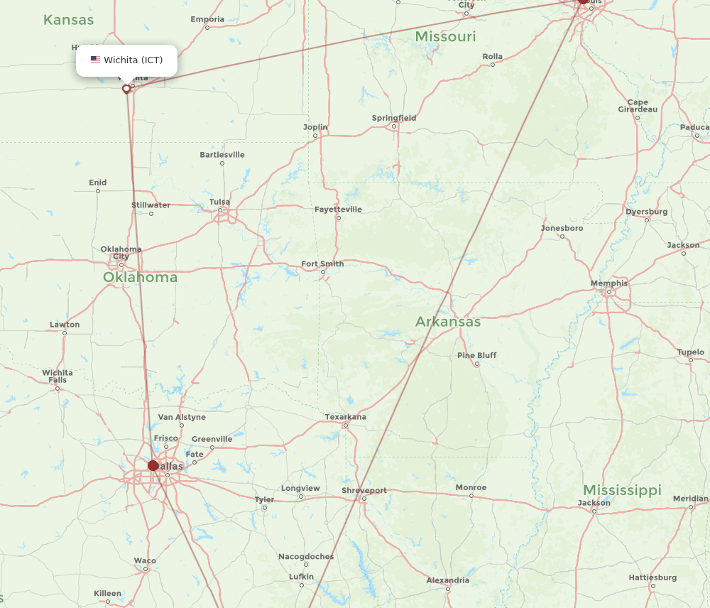 ICT-HOU flight routes