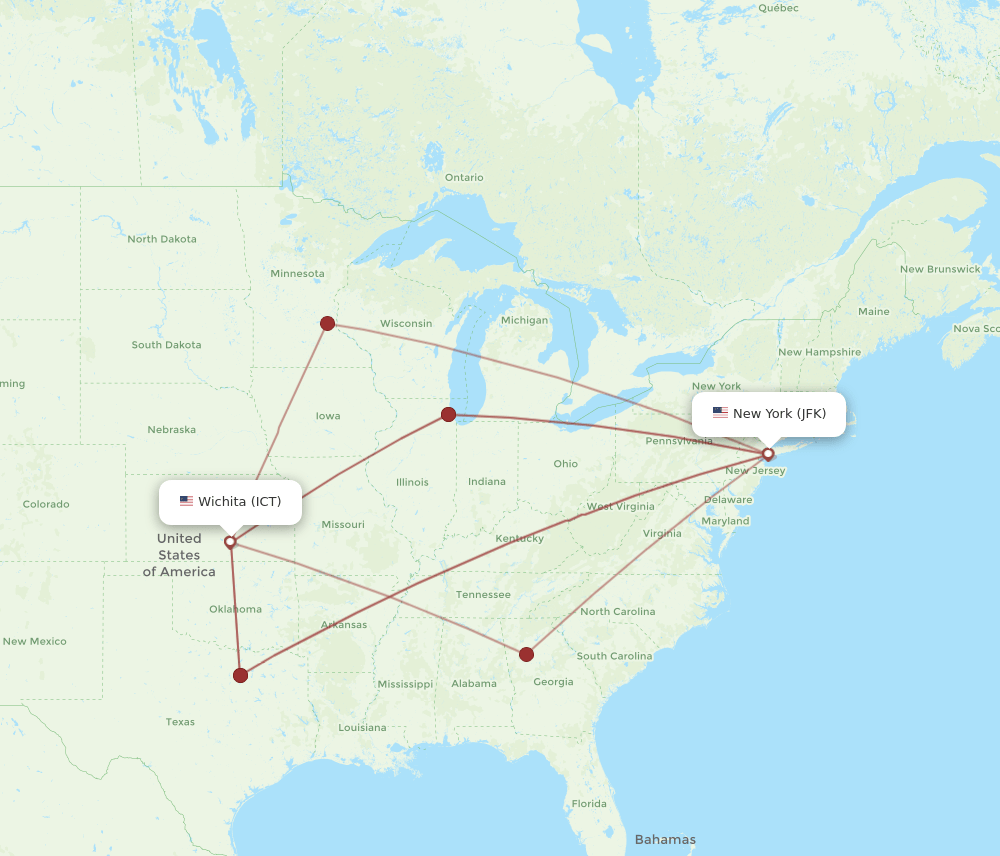 ICT-JFK flight routes