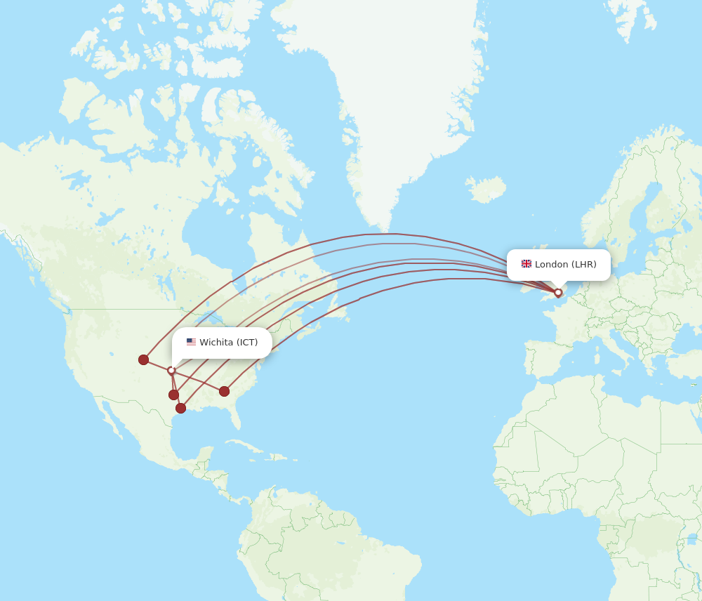 ICT to LHR flights and routes map