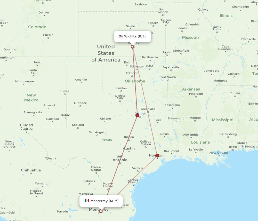 ICT-MTY flight routes