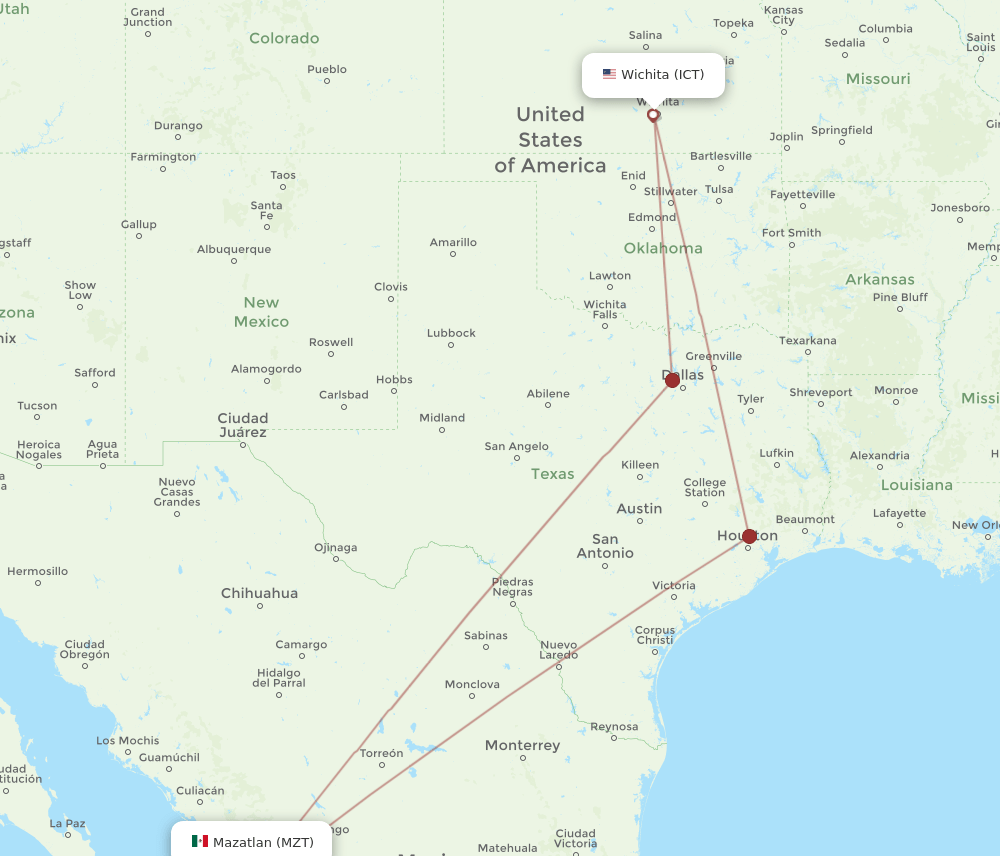 ICT-MZT flight routes