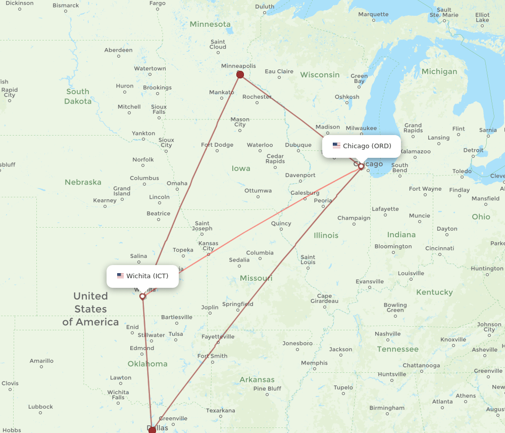 ICT-ORD flight routes