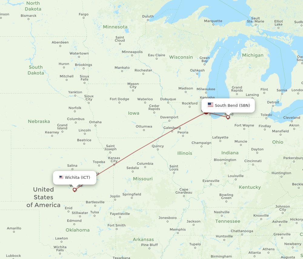 ICT-SBN flight routes