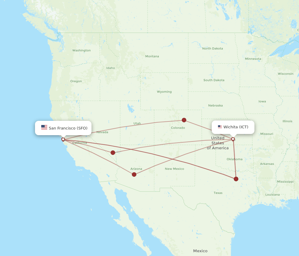 ICT to SFO flights and routes map