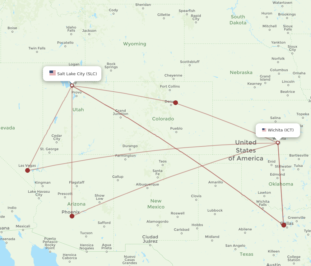 ICT to SLC flights and routes map