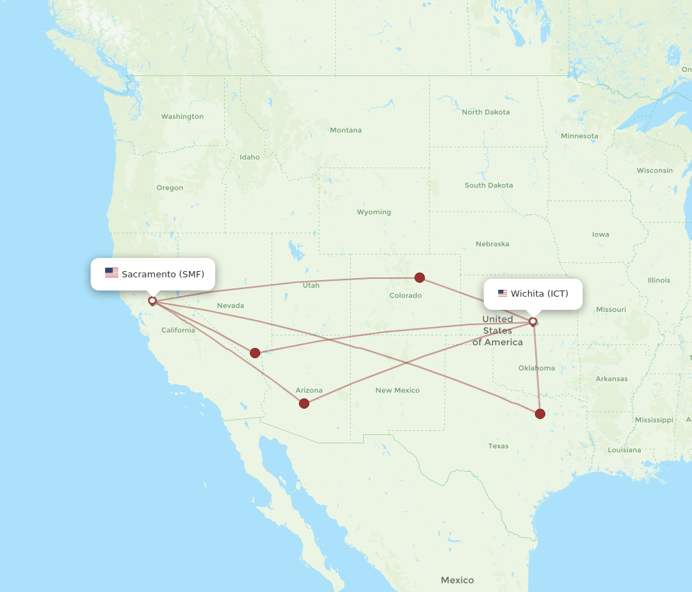 ICT to SMF flights and routes map