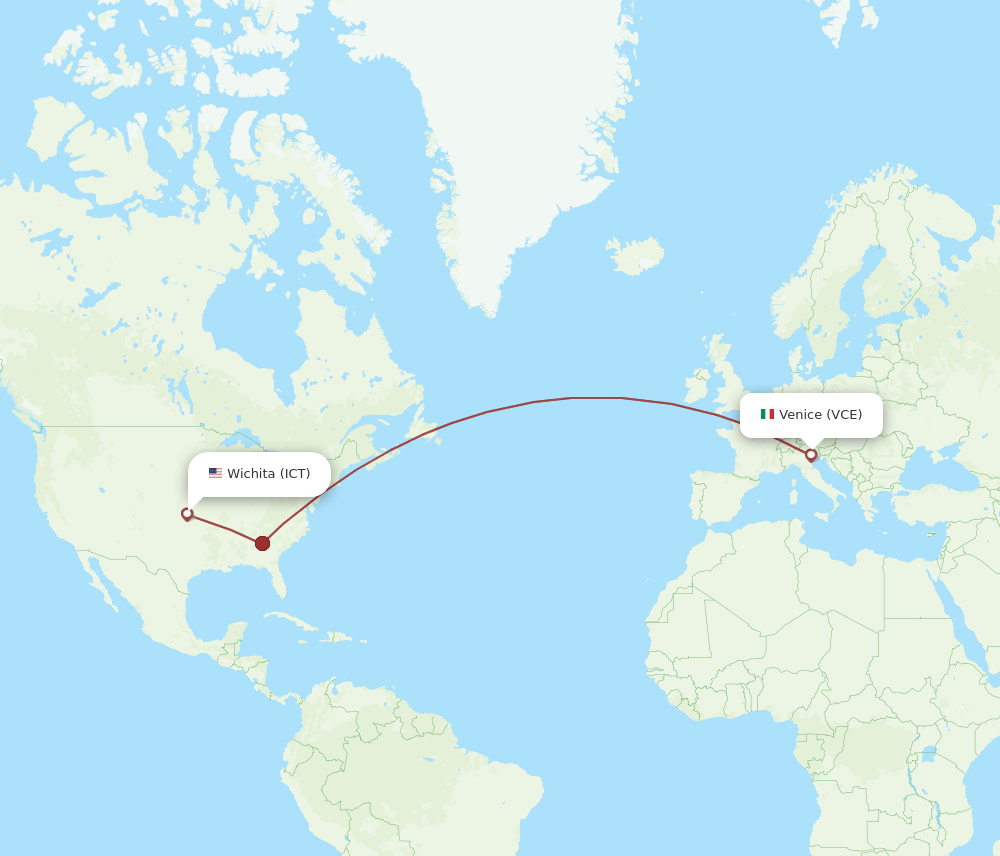 ICT to VCE flights and routes map