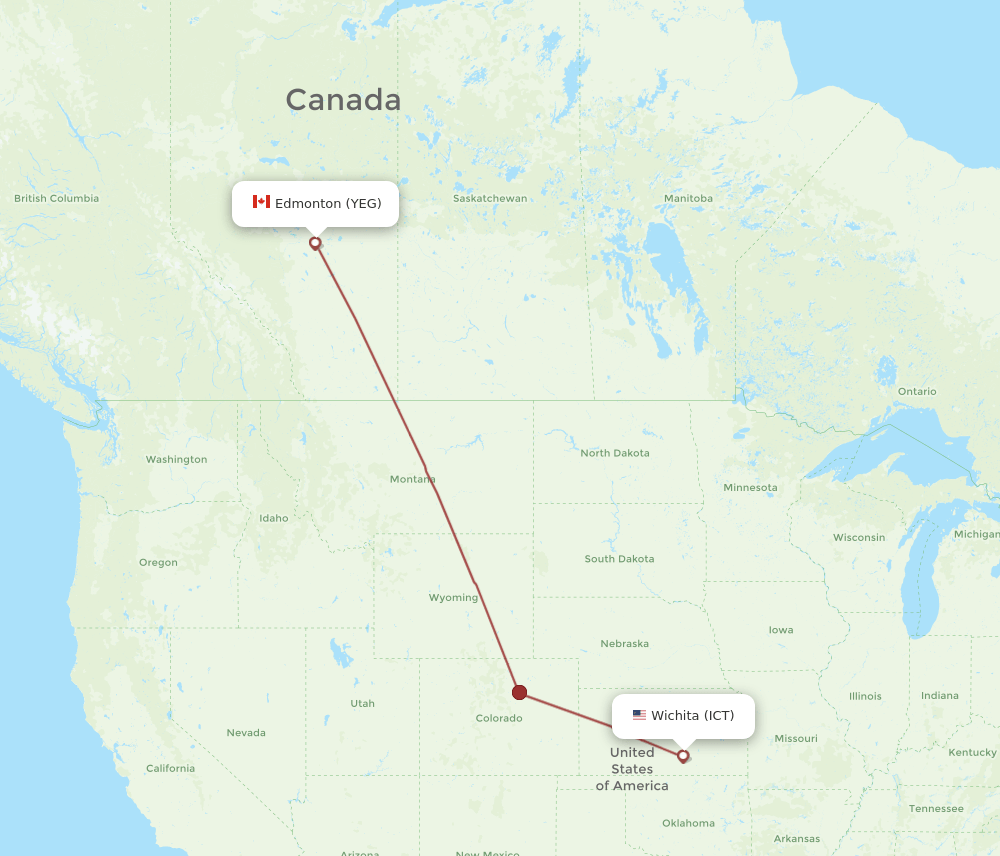 ICT to YEG flights and routes map
