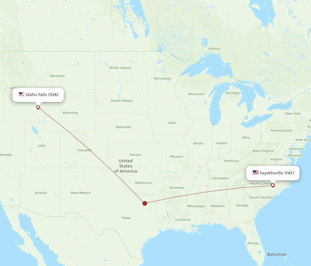 Idaho Falls - Fayetteville route map and flight paths