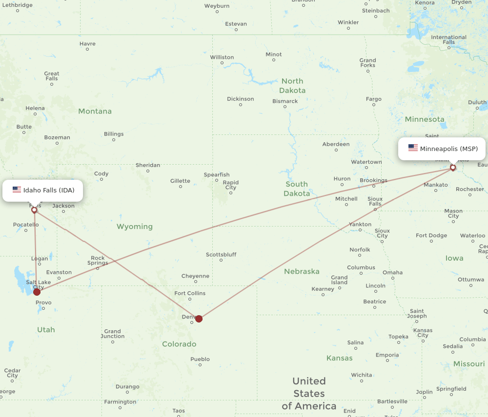 IDA to MSP flights and routes map