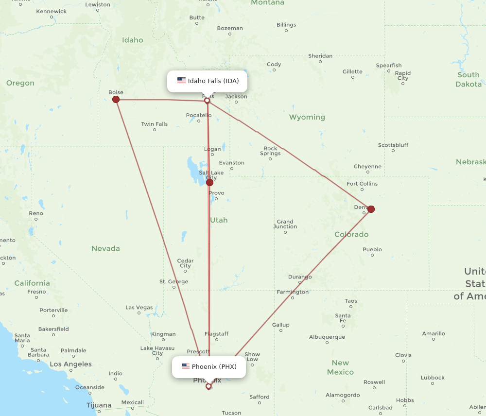 IDA to PHX flights and routes map