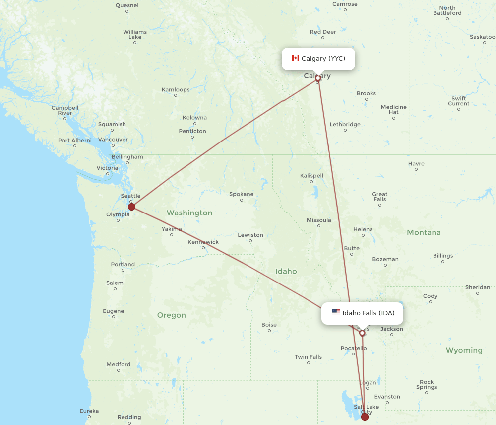 YYC to IDA flights and routes map
