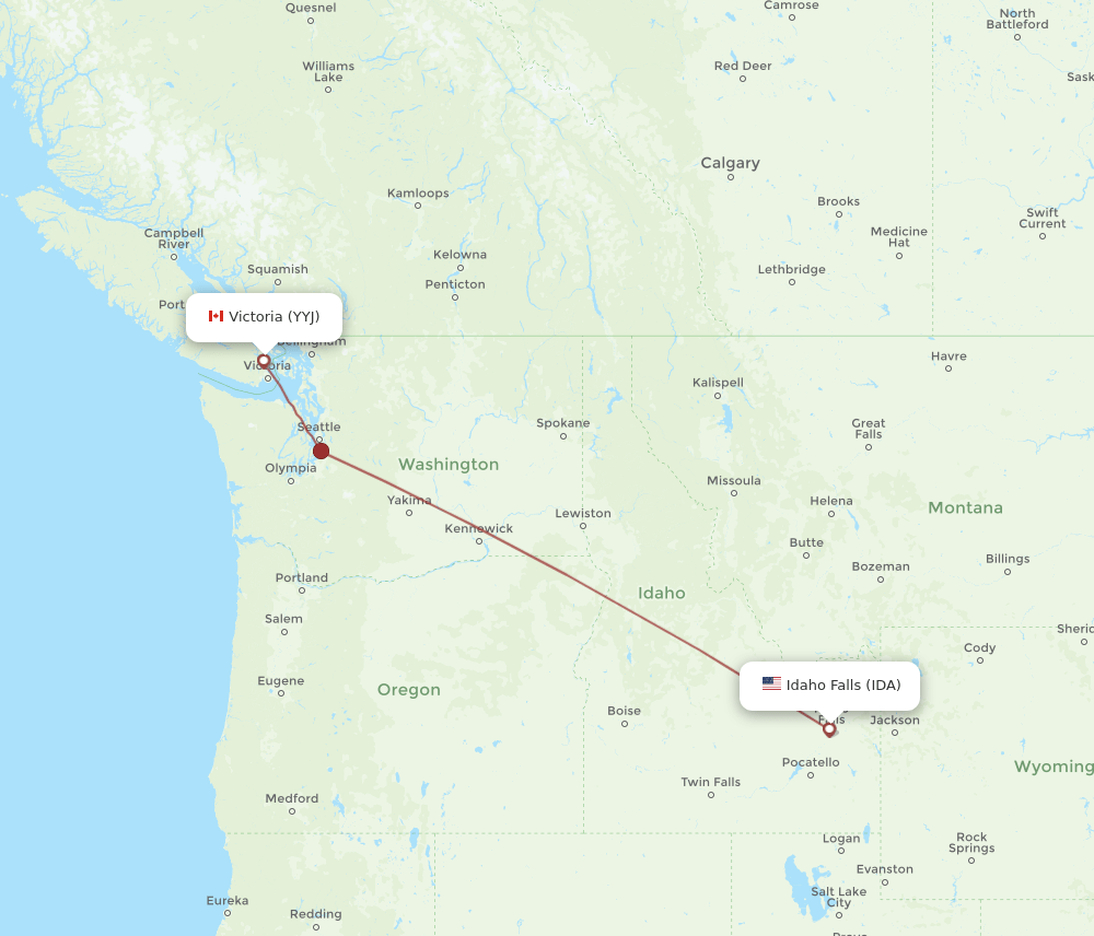 Victoria - Idaho Falls route map and flight paths
