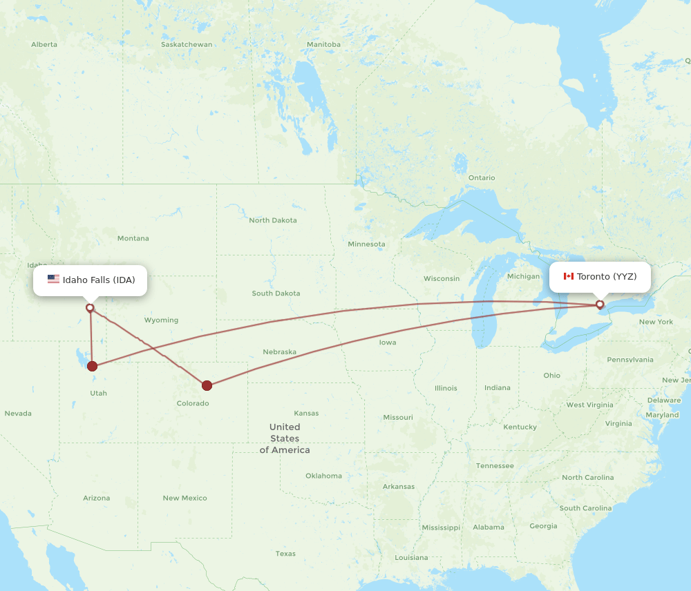 Toronto - Idaho Falls route map and flight paths