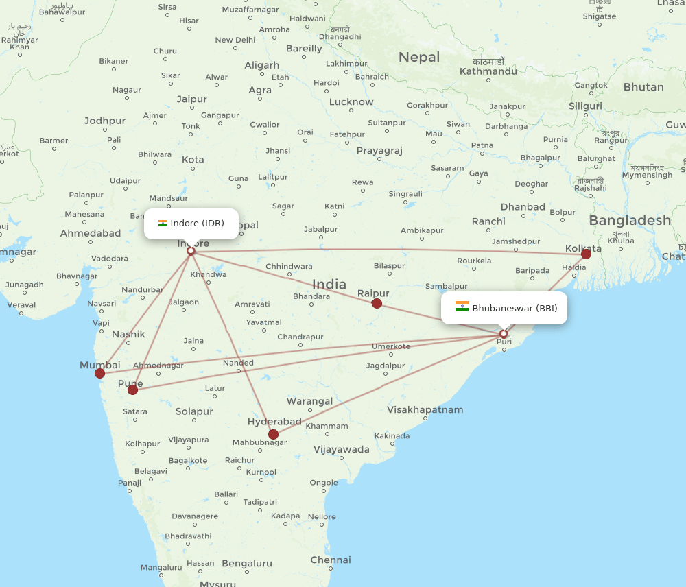 IDR-BBI flight routes