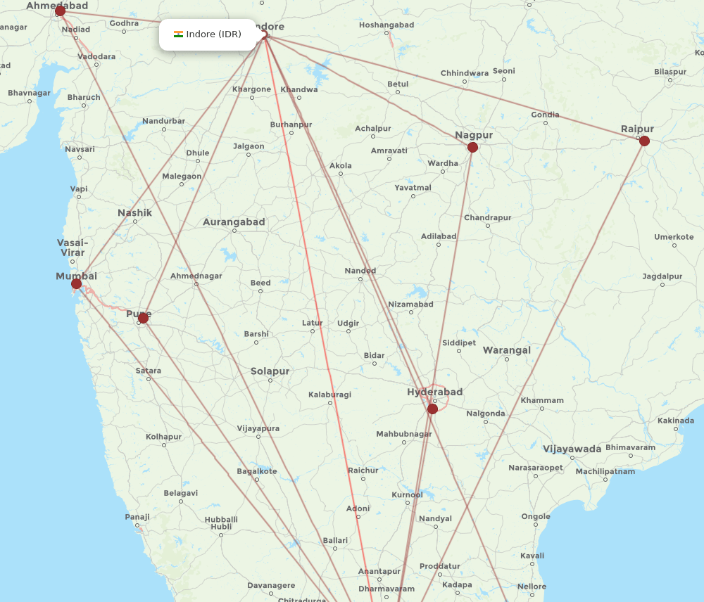 IDR-BLR flight routes