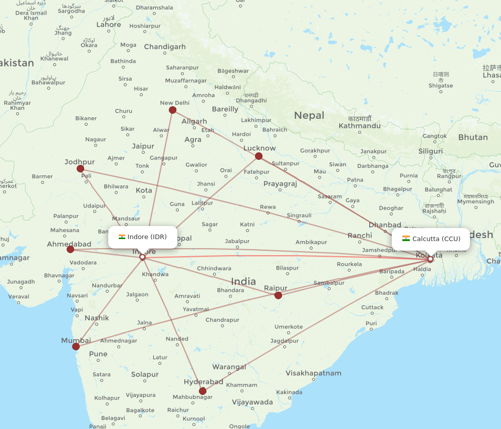 IDR-CCU flight routes