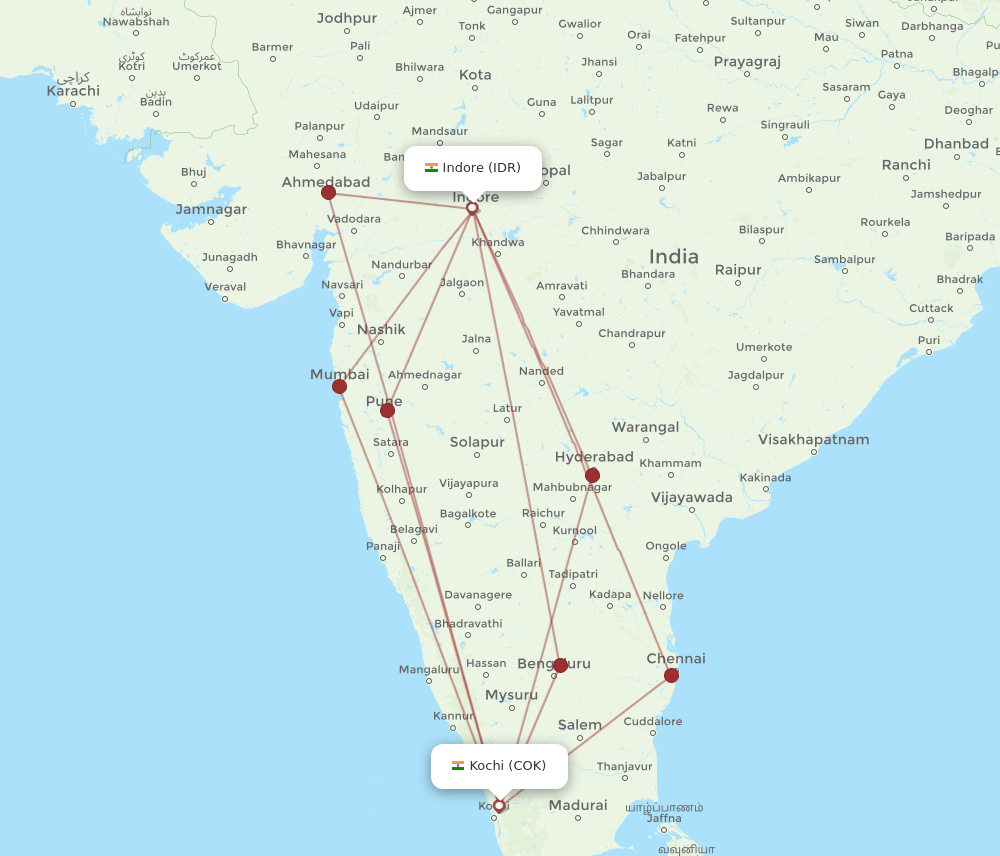 IDR to COK flights and routes map