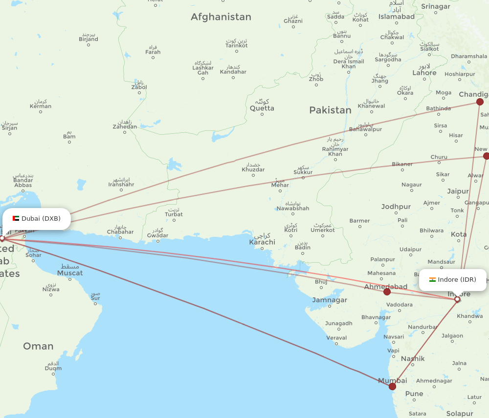 IDR to DXB flights and routes map
