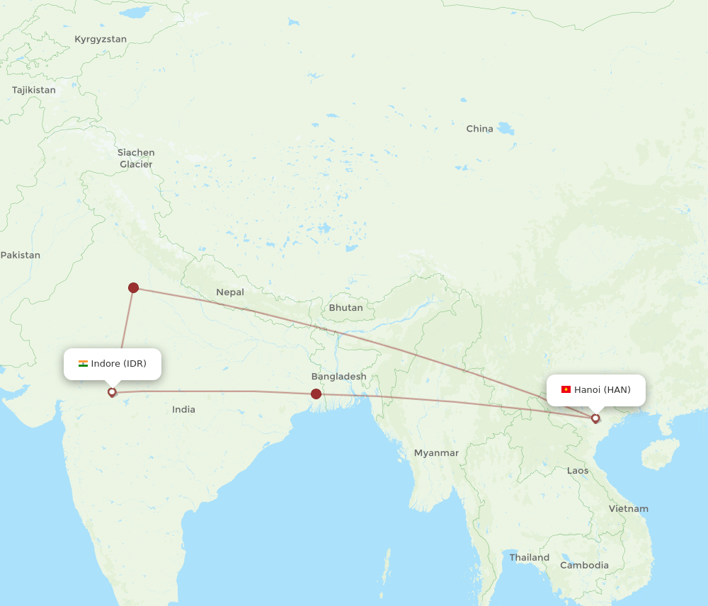 IDR to HAN flights and routes map