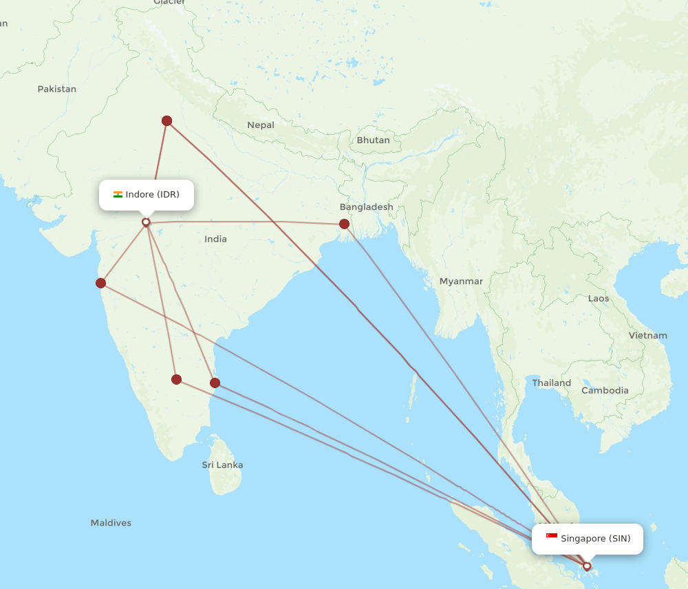 IDR-SIN flight routes