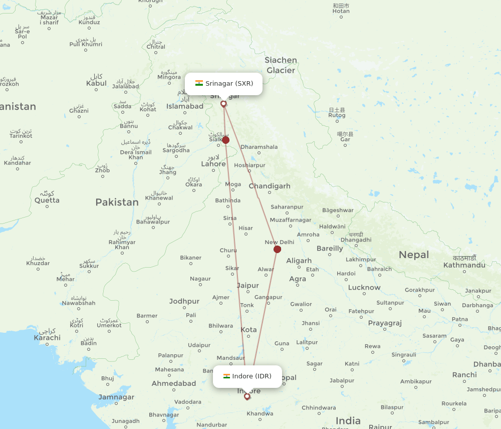 IDR to SXR flights and routes map