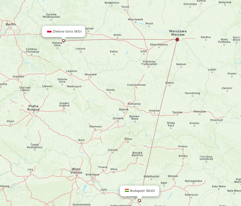 IEG to BUD flights and routes map