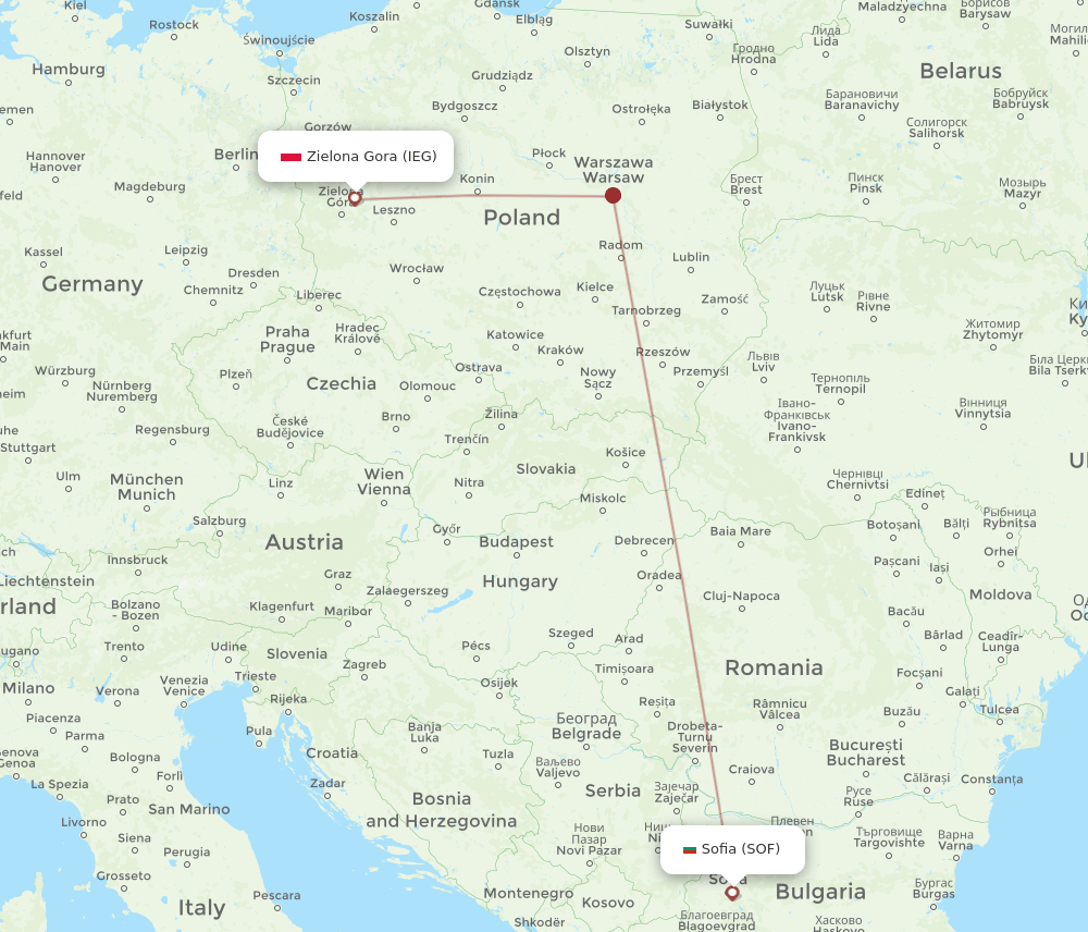 IEG to SOF flights and routes map