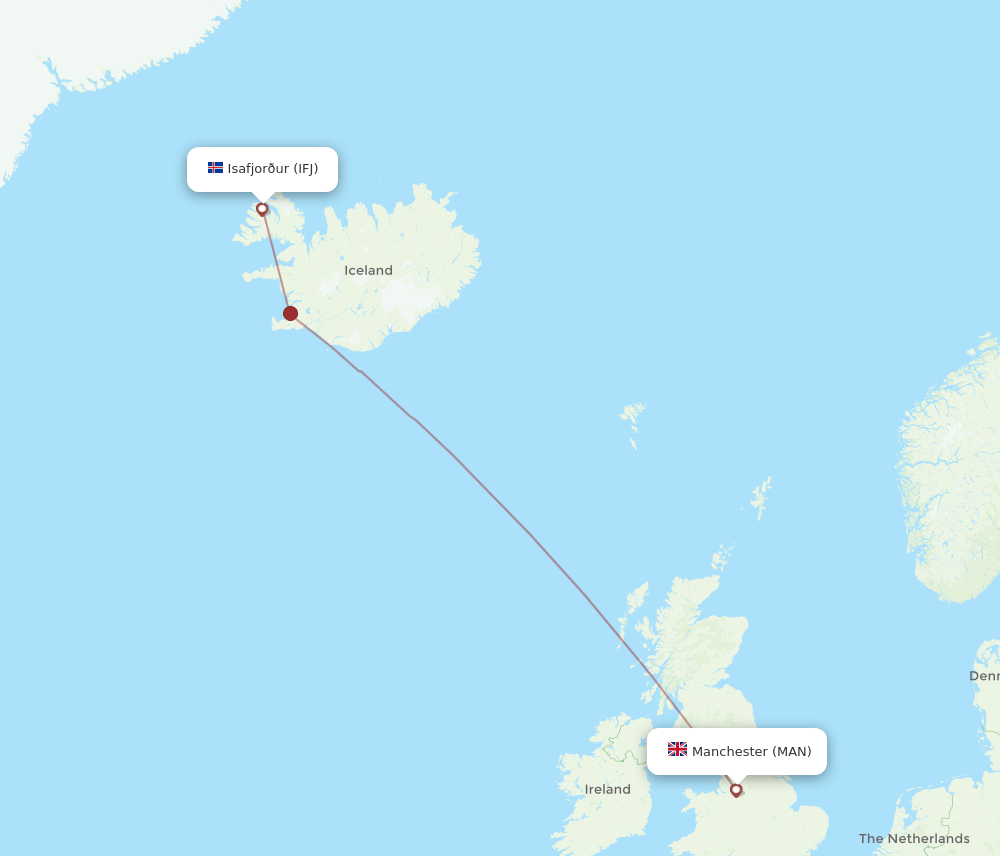 Manchester - Isafjordur route map and flight paths