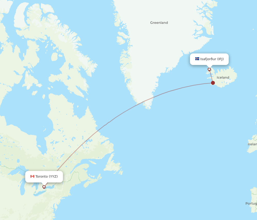 Toronto - Isafjordur route map and flight paths