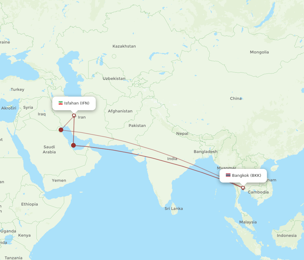IFN to BKK flights and routes map