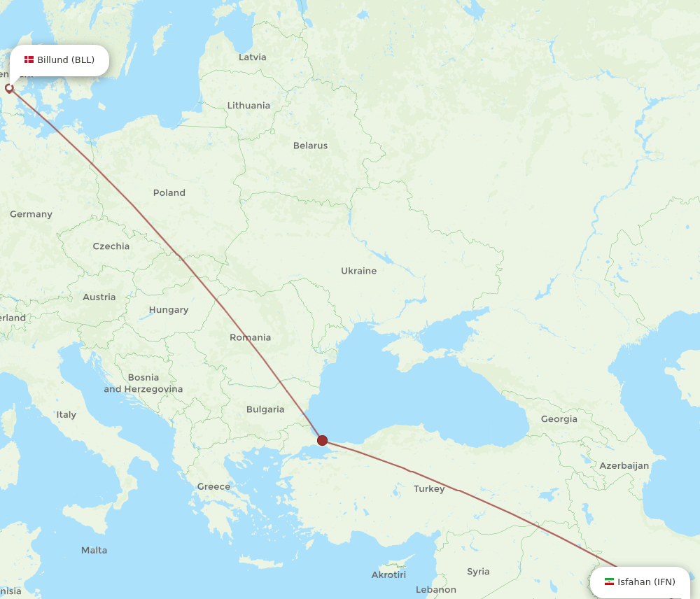 IFN to BLL flights and routes map