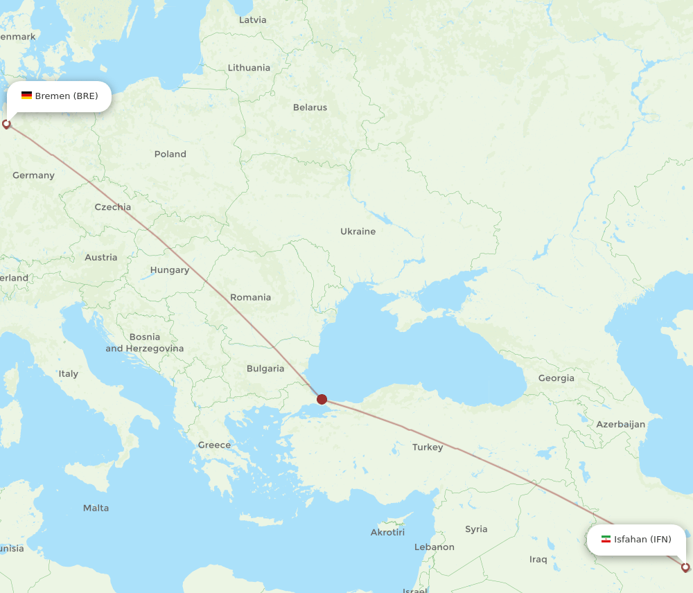 Bremen - Isfahan route map and flight paths