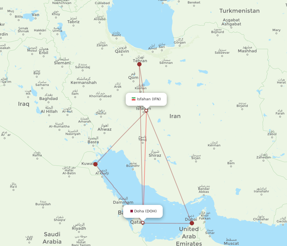 IFN to DOH flights and routes map
