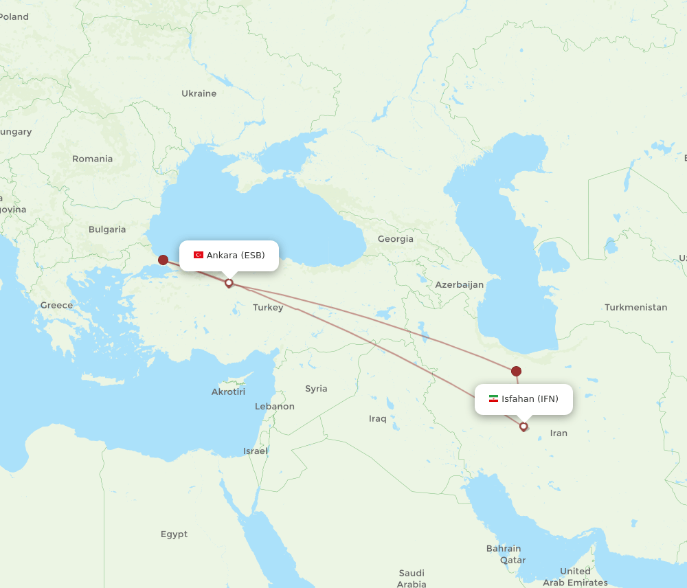 IFN to ESB flights and routes map