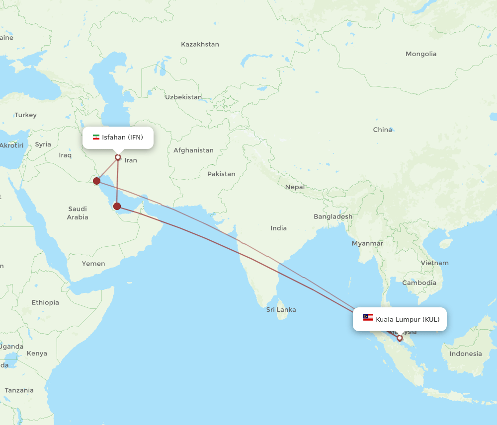 IFN to KUL flights and routes map