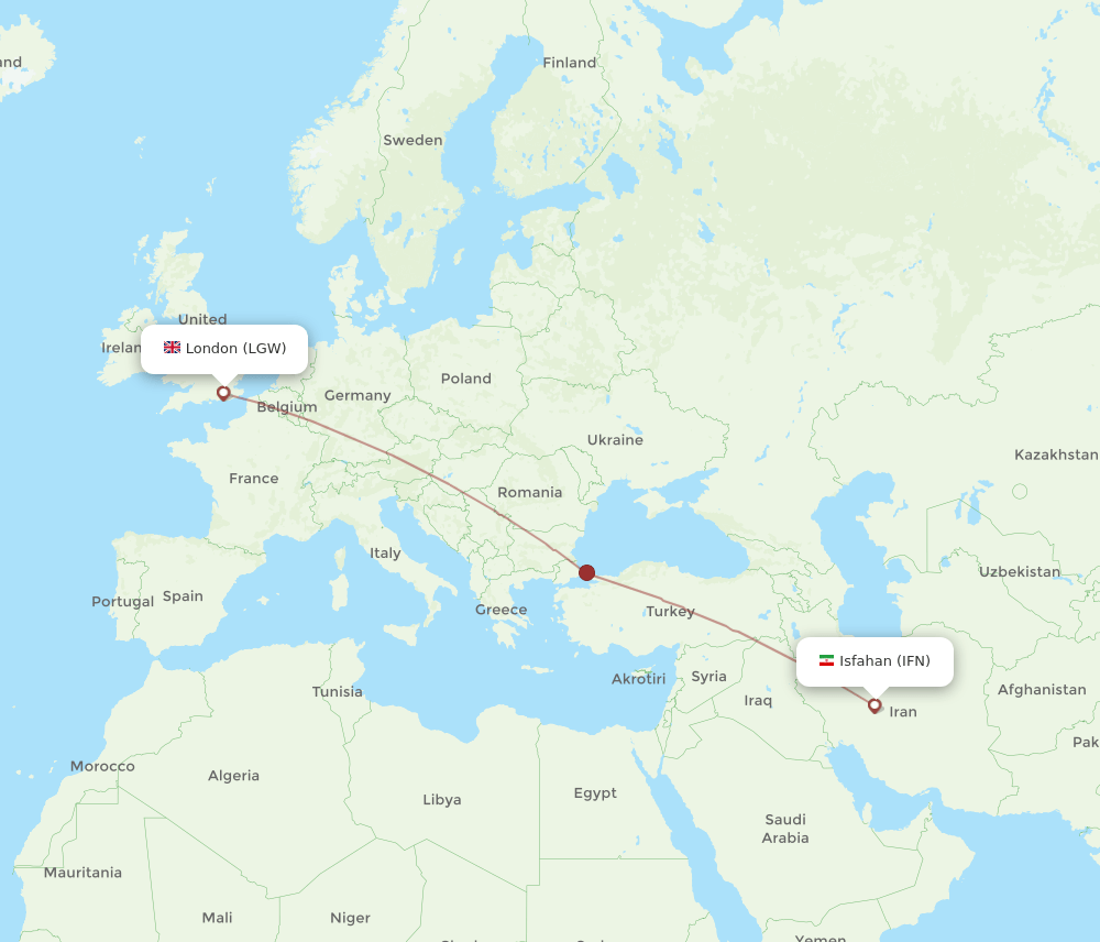 IFN to LGW flights and routes map
