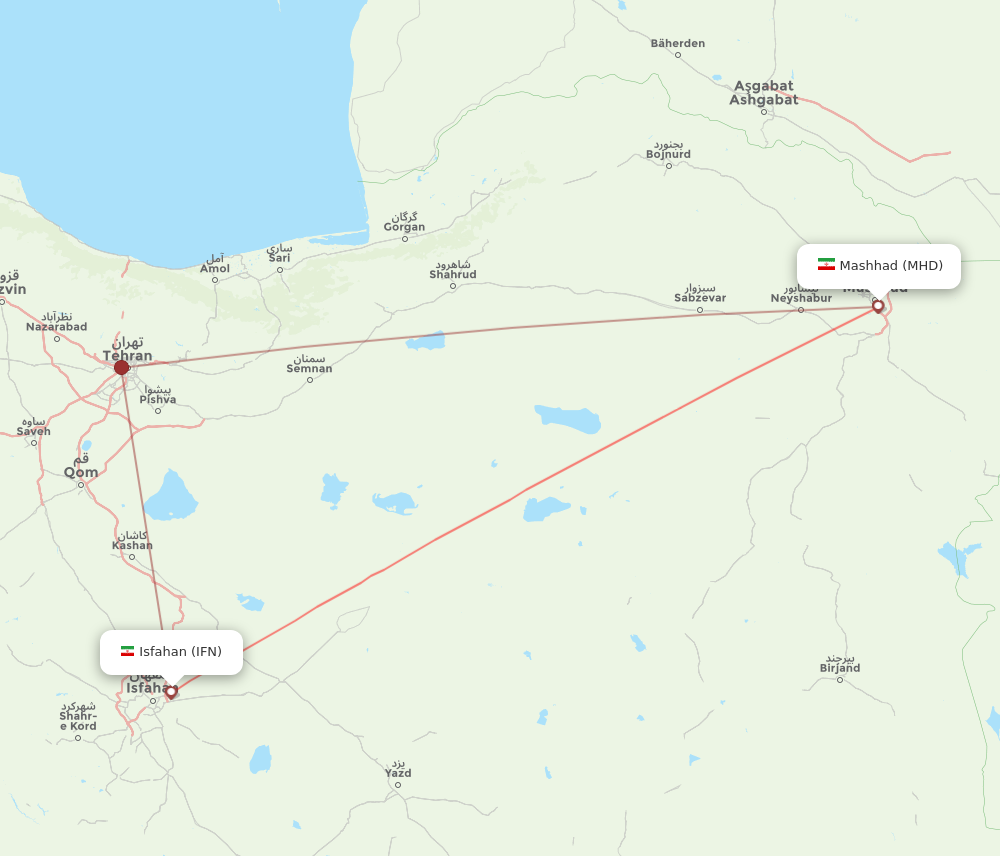 IFN to MHD flights and routes map