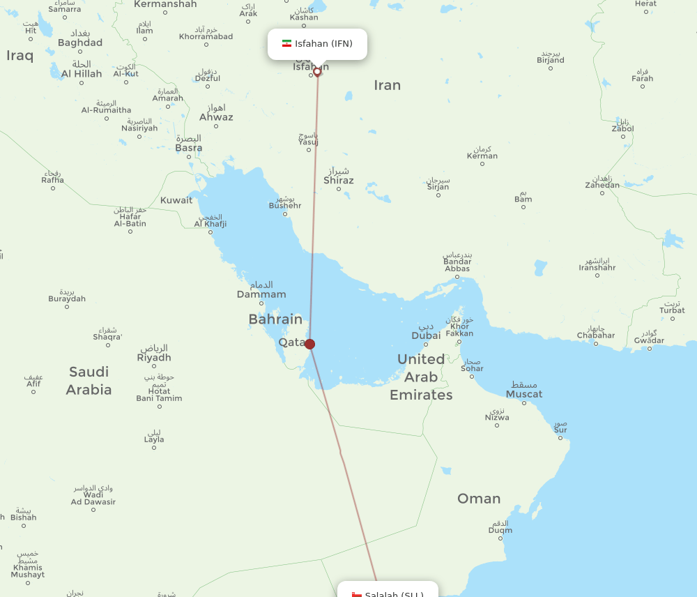 Salalah - Isfahan route map and flight paths