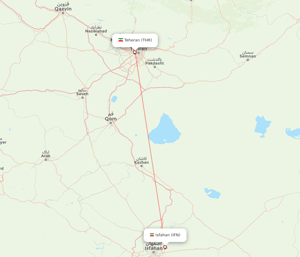 Isfahan - Tehran route map and flight paths