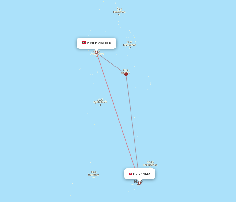 Ifuru Island - Male route map and flight paths