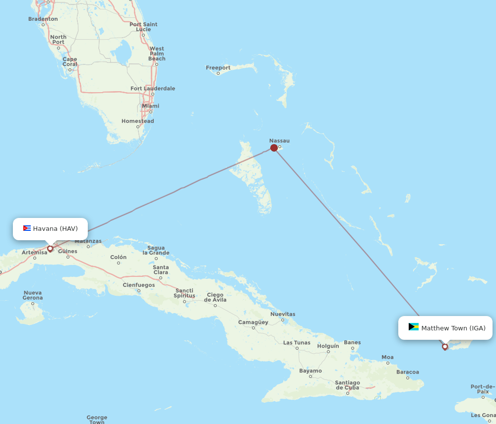 Inagua - Havana route map and flight paths