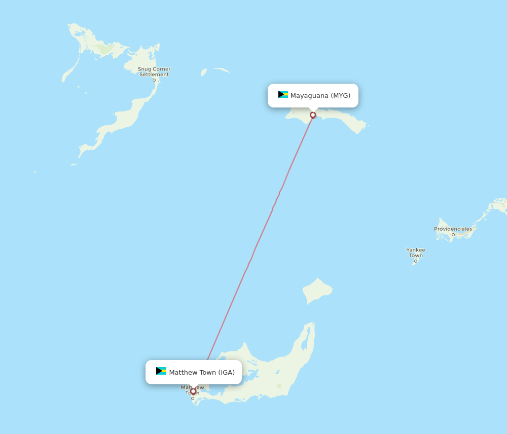 IGA to MYG flights and routes map