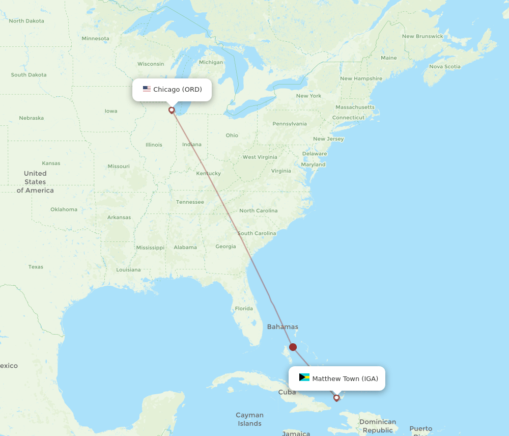 Inagua - Chicago route map and flight paths