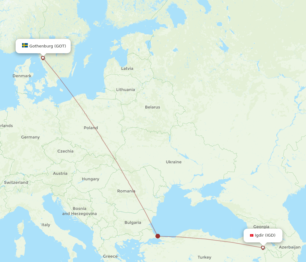 IGD to GOT flights and routes map