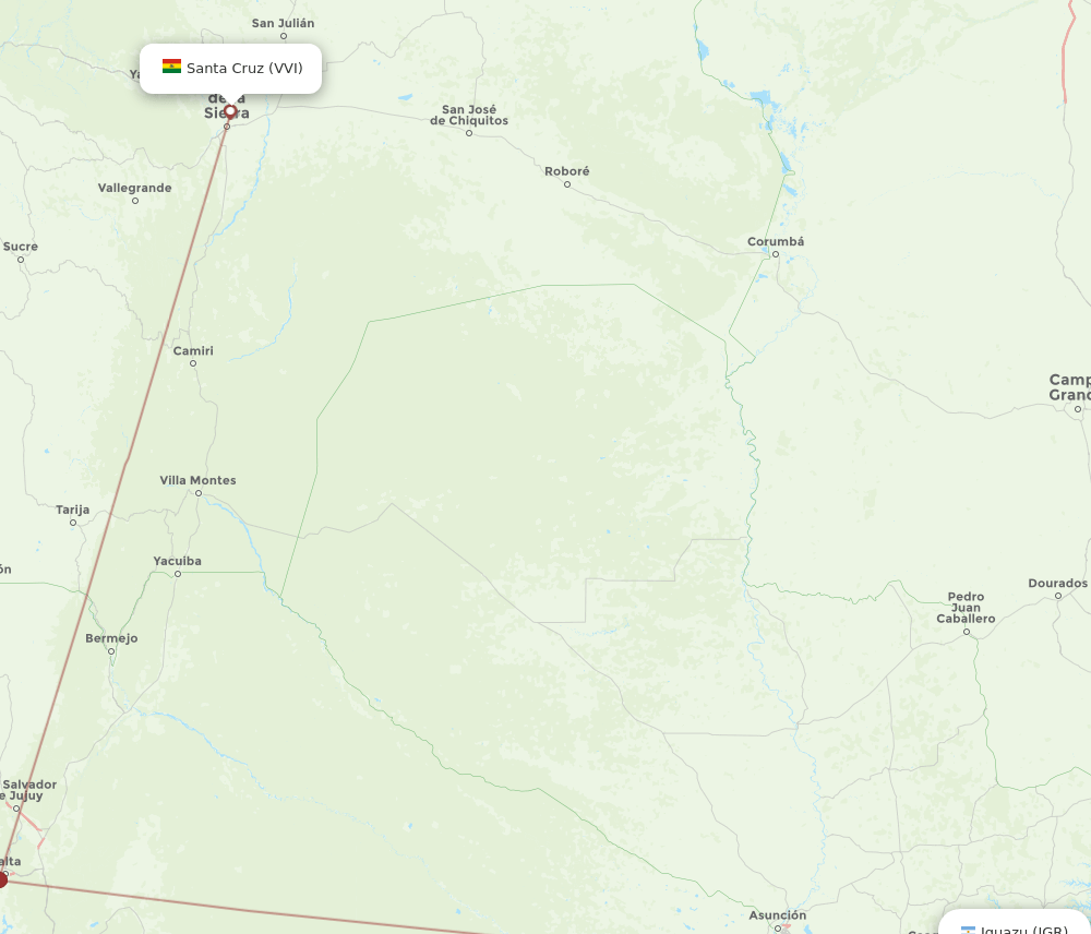 Iguazu - Santa Cruz route map and flight paths