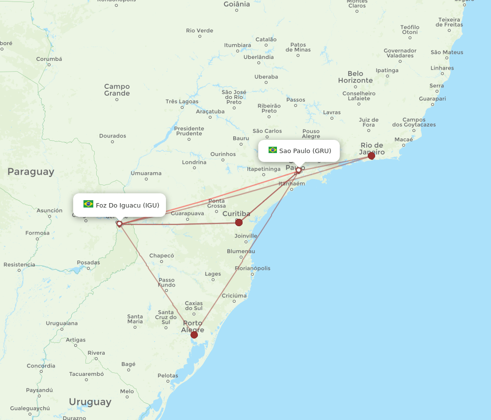 IGU to GRU flights and routes map